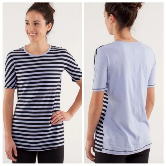 lululemon athletica Tops - Lululemon Devotion Tee Black & Lavender striped fr